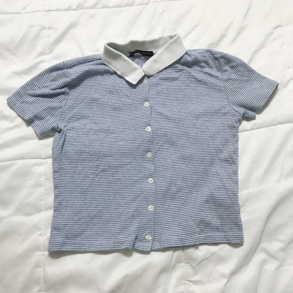 Brandy Melville Blue and White Stripe Caroline Top